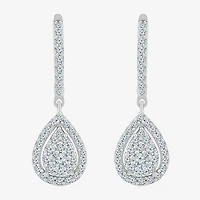 Womens 3/4 CT. T.W. Natural White Diamond 10K Gold 26.3mm Pear Hoop Earrings