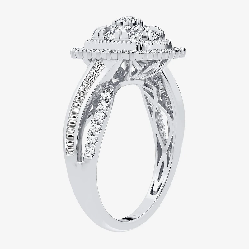 Womens / CT. T.W. Natural White Diamond 10K Gold Cushion Side Stone Halo Engagement Ring