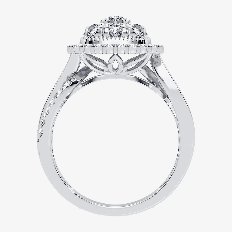Womens / CT. T.W. Natural White Diamond 10K Gold Cushion Side Stone Halo Engagement Ring