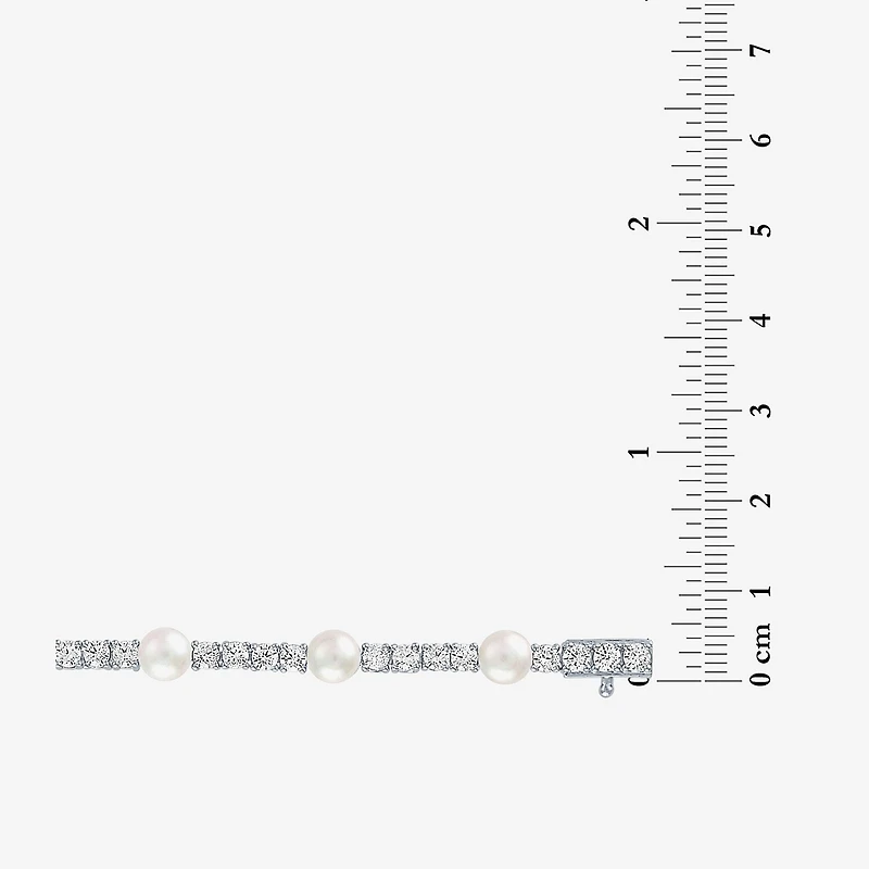 Womens Cultured Freshwater Pearl & Cubic Zirconia Sterling Silver Over Brass Bracelet