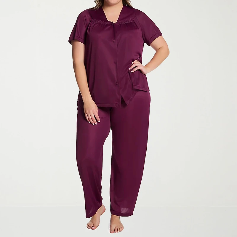 Exquisite Form Womens V-Neck Short Sleeve 2-pc. Plus Pajama Set