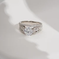 Diamonart Womens Cubic Zirconia Sterling Silver Side Stone -Stone Bridal Set