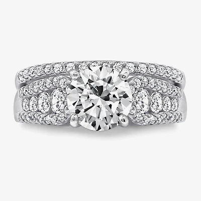 Diamonart Womens Cubic Zirconia Sterling Silver Side Stone Bridal Set