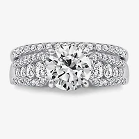 Diamonart Womens Cubic Zirconia Sterling Silver Side Stone -Stone Bridal Set