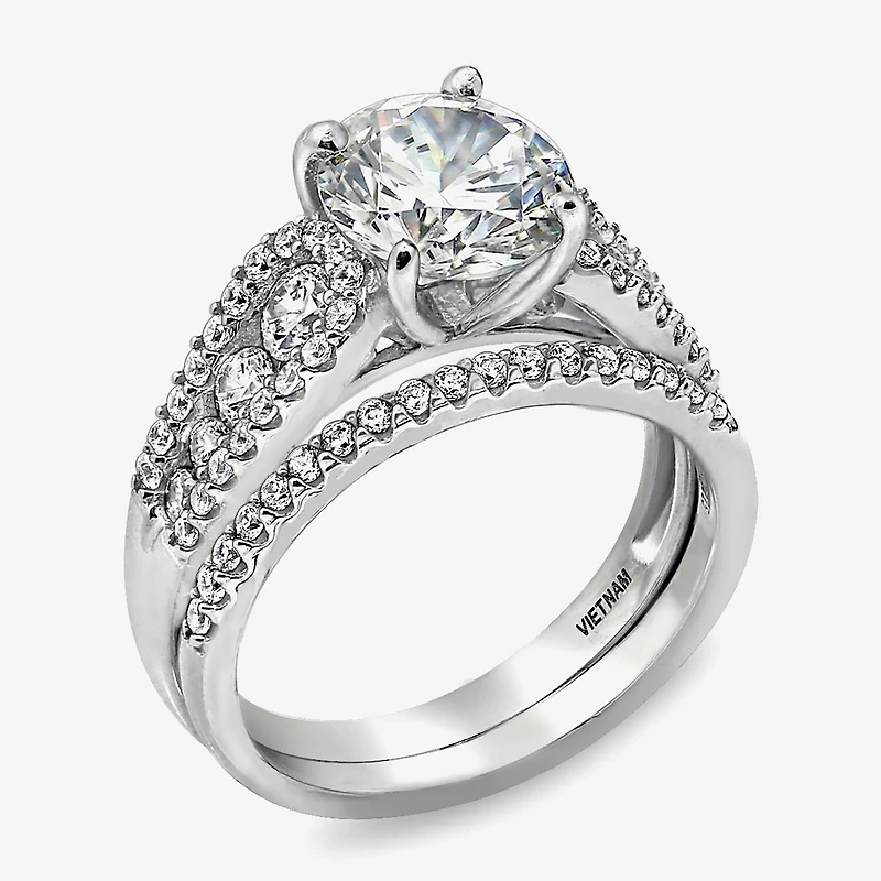 Diamonart Womens Cubic Zirconia Sterling Silver Side Stone -Stone Bridal Set