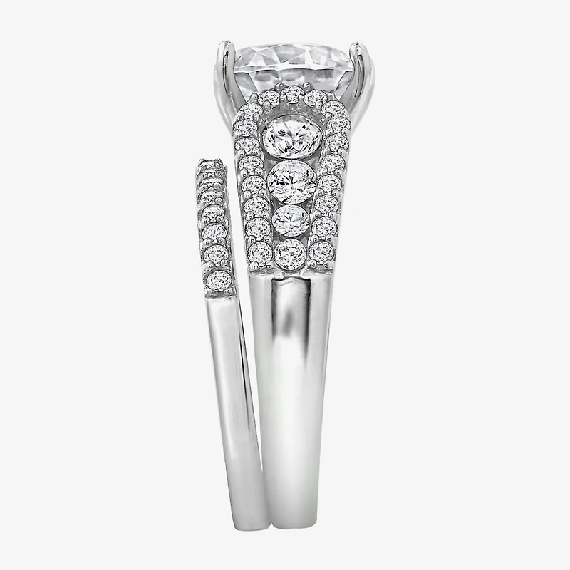 Diamonart Womens Cubic Zirconia Sterling Silver Side Stone -Stone Bridal Set