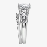 Diamonart Womens Cubic Zirconia Sterling Silver Side Stone -Stone Bridal Set
