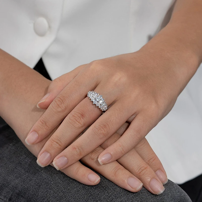 Diamonart Womens Cubic Zirconia Sterling Silver Cluster Cocktail Ring