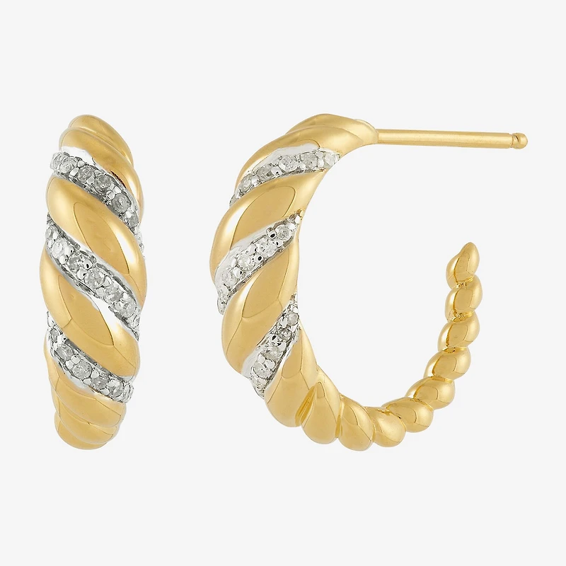 Womens 1/5 CT. Natural White Diamond 14K Gold Over Silver Sterling Silver 17.8mm Hoop Earrings