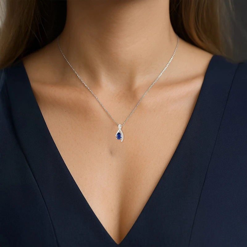Womens Lab Created Gemstone Sterling Silver Pear 18 Inch Pendant Necklace