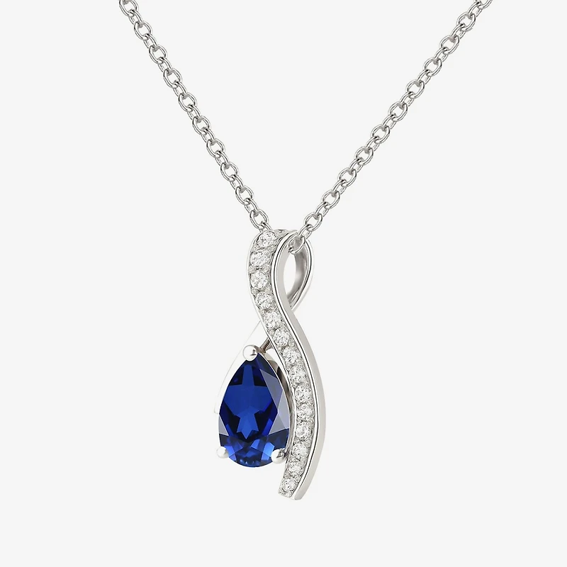 Womens Lab Created Gemstone Sterling Silver Pear 18 Inch Pendant Necklace