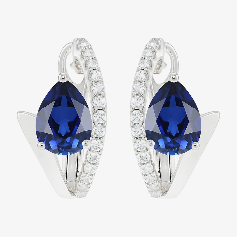 Womens Lab Created Gemstone Sterling Silver 14mm Pear Hoop Earrings