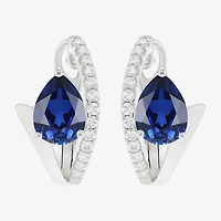 Womens Lab Created Gemstone Sterling Silver 14mm Pear Hoop Earrings