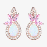 Womens Lab Created White Opal 14K Rose Gold Over Silver Pear Drop Earrings