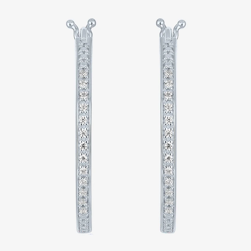Yes, Please! (G-H, Si2-I1) Womens 1/10 CT. T.W. Lab Grown White Diamond Sterling Silver 25mm Hoop Earrings