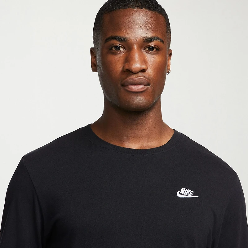Nike Sportswear Club Mens Crew Neck Long Sleeve Quick Dry Embroidered Active T-Shirt