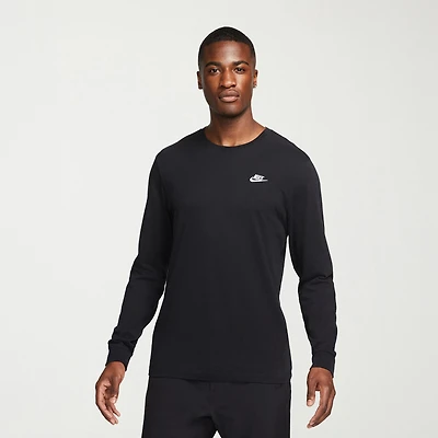 Nike Sportswear Club Mens Crew Neck Long Sleeve Quick Dry Embroidered Active T-Shirt