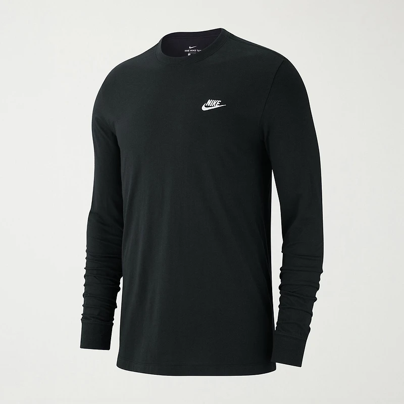 Nike Sportswear Club Mens Crew Neck Long Sleeve Quick Dry Embroidered Active T-Shirt