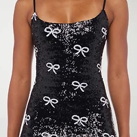 B. Smart Womens Juniors Square Neck Sleeveless Sequin Bows Bodycon Dress