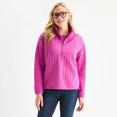 St. John's Bay Womens Tall Mock Neck Long Sleeve Quarter-Zip Pullover