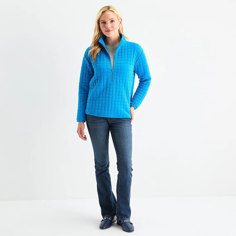 St. John's Bay Womens Tall Mock Neck Long Sleeve Quarter-Zip Pullover