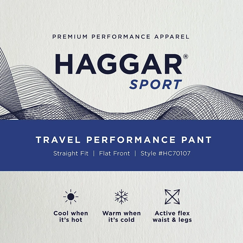 Haggar Sport Travel Performance Mens Comfort Waistband Straight Fit Flat Front Pant