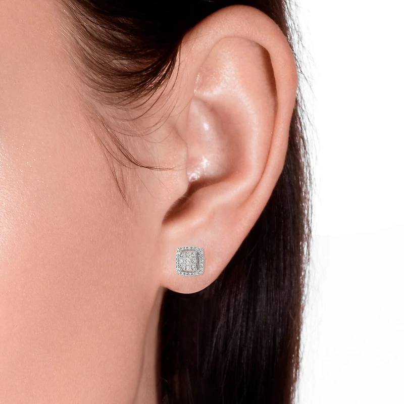 Diamond Blossom 1/4 CT. T.W. Natural White Diamond 10K Gold 8mm Stud Earrings