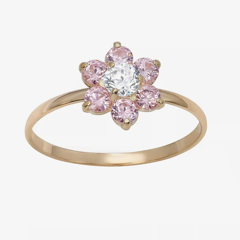 Flower-Shaped Girls 1/5 CT. Lab Created Pink Cubic Zirconia 14K Gold Flower Delicate Cocktail Ring