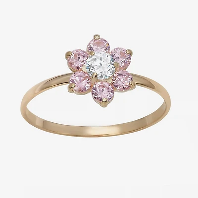 Flower-Shaped Girls 1/5 CT. Lab Created Pink Cubic Zirconia 14K Gold Flower Delicate Cocktail Ring