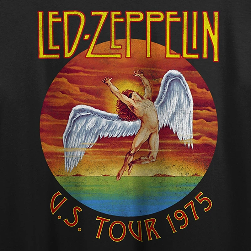Led Zeppelin U.S.Tour 1975 Cropped Tee Womens Juniors Crew Neck Short Sleeve Loose Fit Graphic T-Shirt