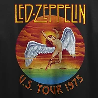 Led Zeppelin U.S.Tour 1975 Cropped Tee Womens Juniors Crew Neck Short Sleeve Loose Fit Graphic T-Shirt