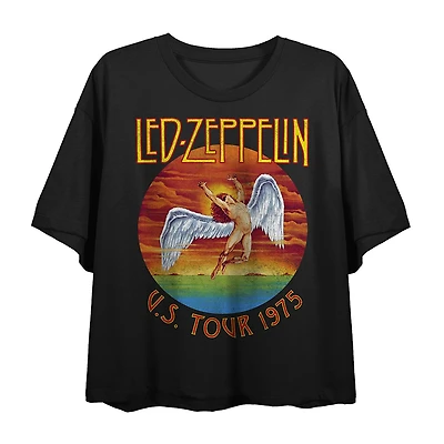 Led Zeppelin U.S.Tour 1975 Cropped Tee Womens Juniors Crew Neck Short Sleeve Loose Fit Graphic T-Shirt