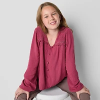 Thereabouts Little & Big Kid Girls V Neck Long Sleeve Blouse