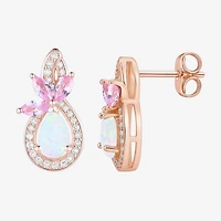 Womens Lab Created White Opal 14K Rose Gold Over Silver Pear Drop Earrings
