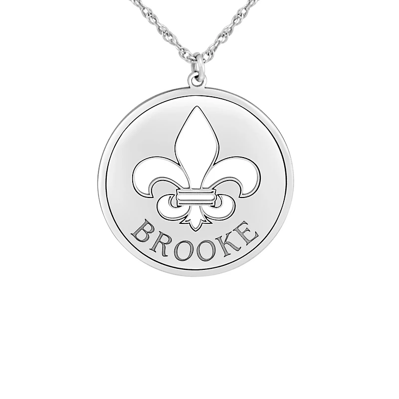 Personalized Womens Sterling Silver Fleur De Lis Name Pendant Necklace
