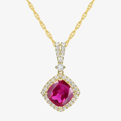 Womens Lab Created Red Ruby 14K Gold Over Silver Cushion 18 Inch Pendant Necklace