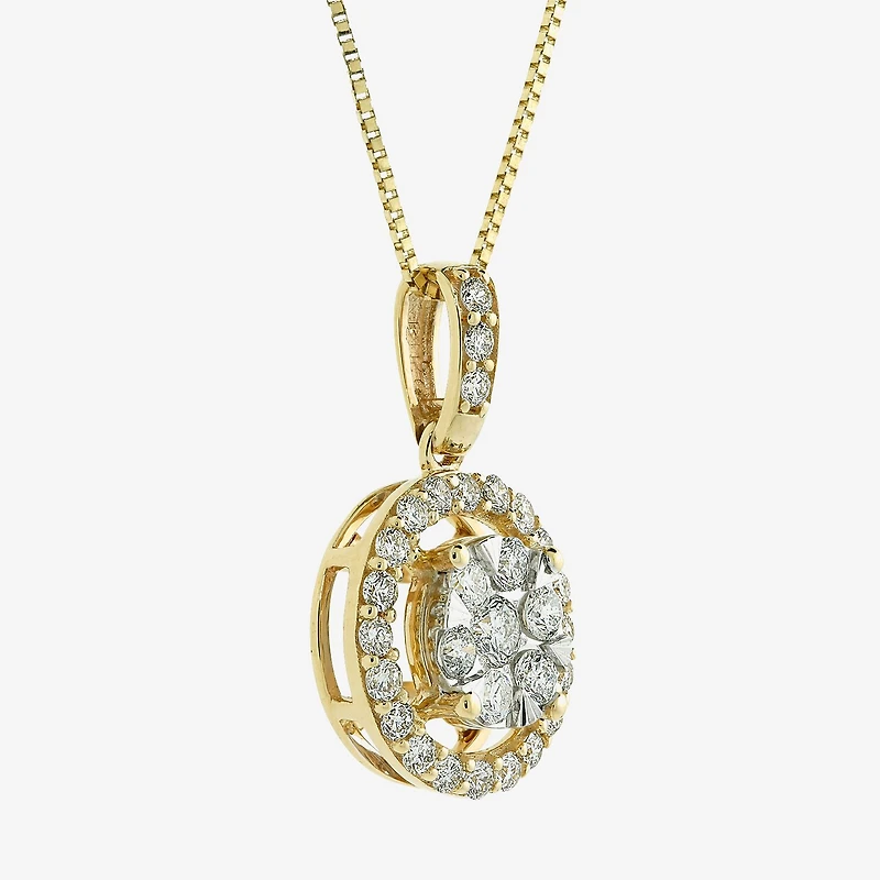 Womens 1/2 CT. T.W. Natural White Diamond 14K or Yellow Gold Round Pendant Necklace