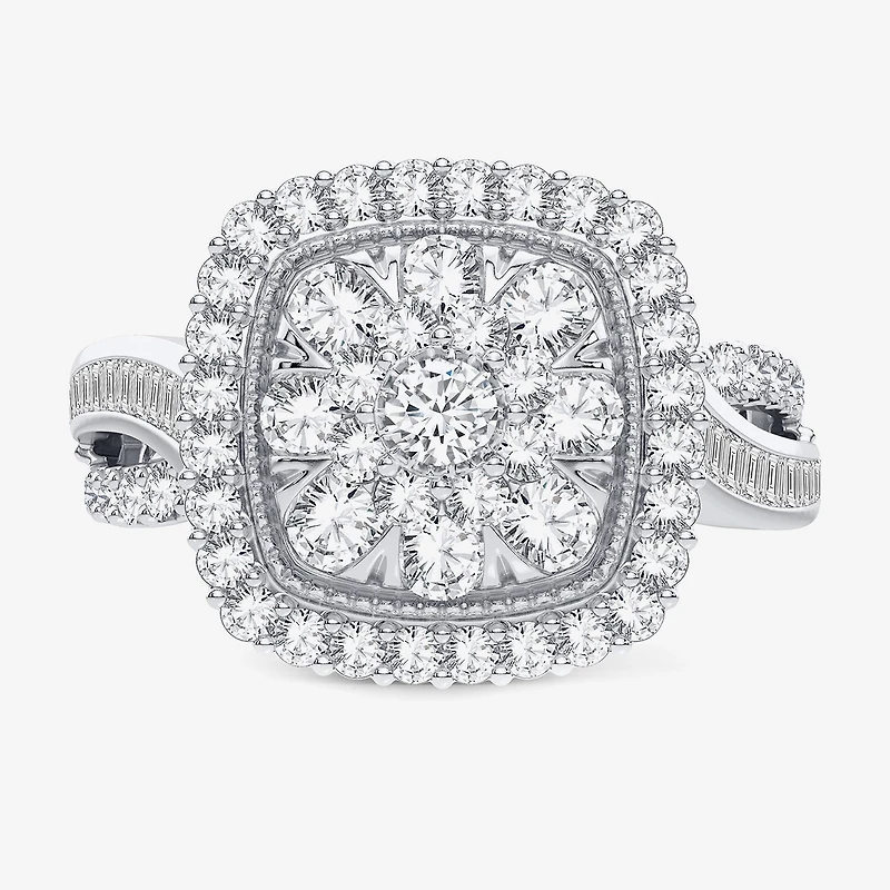 Womens / CT. T.W. Natural White Diamond 10K Gold Cushion Side Stone Halo Engagement Ring