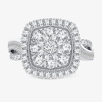 Womens / CT. T.W. Natural White Diamond 10K Gold Cushion Side Stone Halo Engagement Ring