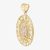 Our Lady Of Guadalupe / Nuestra Senora De Guadalupe Womens White Cubic Zirconia 14K Gold Oval Pendant