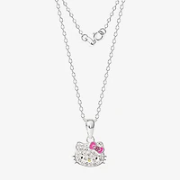 Girls White Crystal Sterling Silver 15 Inch Pendant Necklace