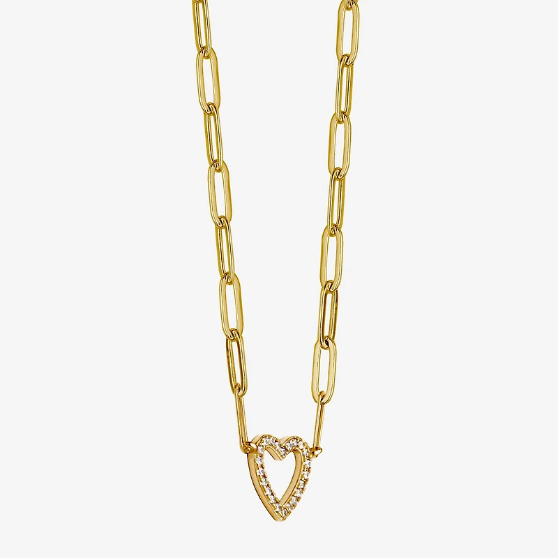 Paris 1901 By Charles Garnier Womens White Cubic Zirconia 18K Gold Over Silver Heart 18 Inch Pendant Necklace