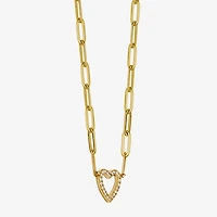 Paris 1901 By Charles Garnier Womens White Cubic Zirconia 18K Gold Over Silver Heart 18 Inch Pendant Necklace