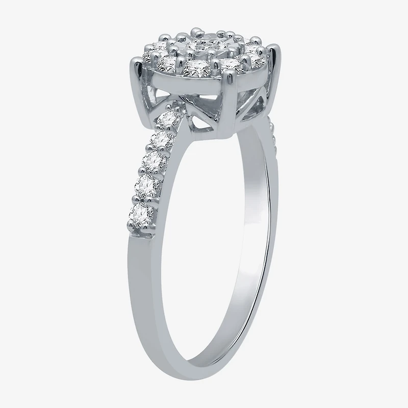 Womens / CT. T.W. Natural White Diamond Sterling Silver Halo Cocktail Ring