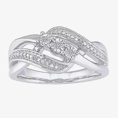 Womens Diamond Accent Natural White Sterling Silver Crossover Cocktail Ring