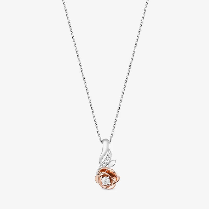 Womens 1/10 CT. T.W. Natural White Diamond 14K Rose Gold Over Silver Sterling Silver Flower 18 Inch Pendant Necklace