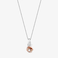 Womens 1/10 CT. T.W. Natural White Diamond 14K Rose Gold Over Silver Sterling Silver Flower 18 Inch Pendant Necklace