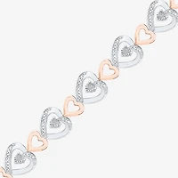 Womens 1/10 CT. T.W. Natural White Diamond 14K Rose Gold Over Silver Heart 7.25 Inch Tennis Bracelet