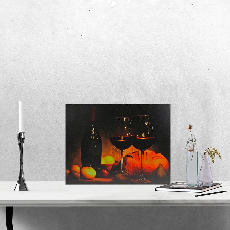 Orange LED Lighted Flickering Wine Bread and Candles Canvas Wall Art 15.75" x 11.75"