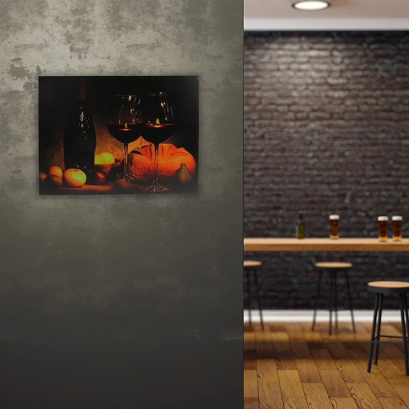 Orange LED Lighted Flickering Wine Bread and Candles Canvas Wall Art 15.75" x 11.75"